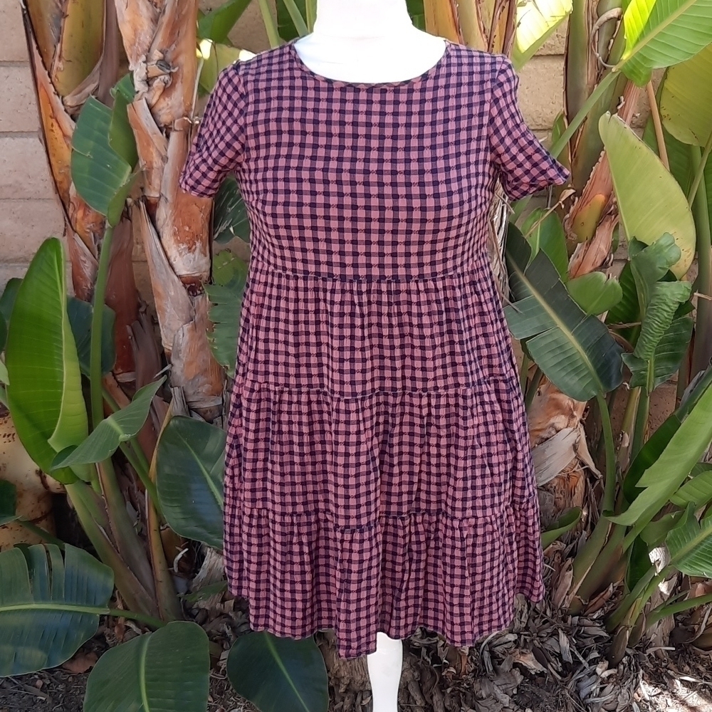 Madewell extra small pink navy blue plaid dress